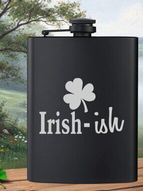 Personalized Engraved Irish Clover Irish - Ish Black Flask
